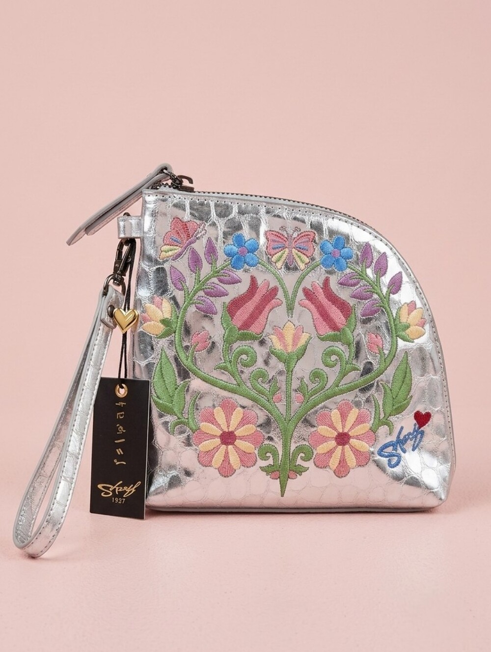 Sharif Legacy Floral Embossed Quilted Leather Wristlet